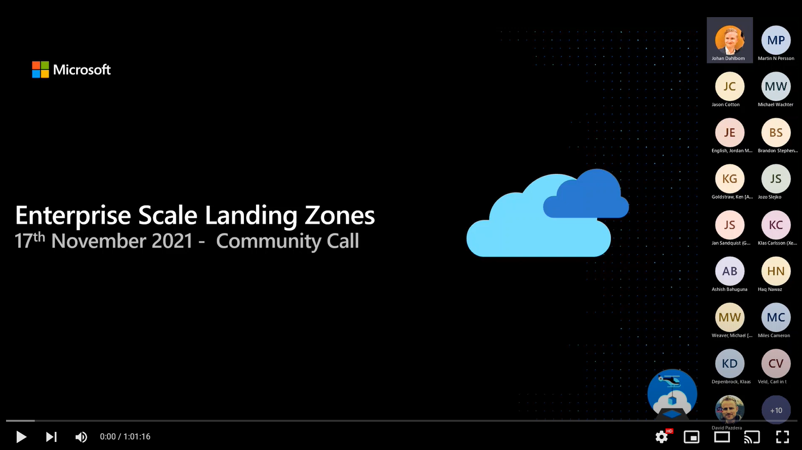 Screenshot of Enterprise Scale Community Call from November 2021 recording on YouTube
