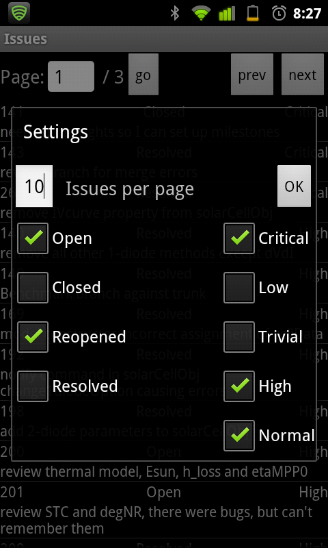 SifterReader Settings/Filters