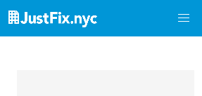 Screenshot of the JustFix Tenant Platform on a mobile device with the hamburger menu collapsed