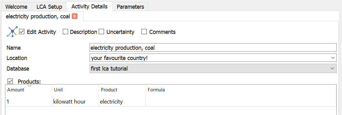 activity details - product name