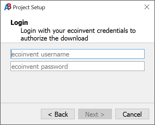 project setup - ecoinvent login