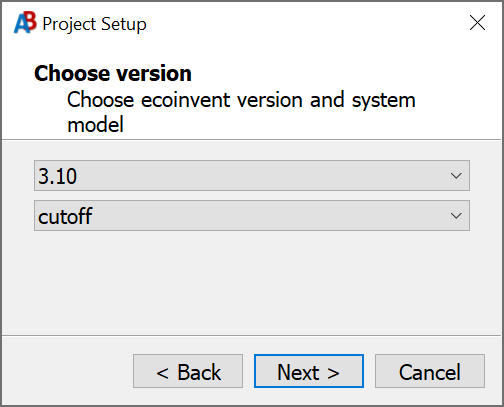 project setup - ecoinvent version and system model