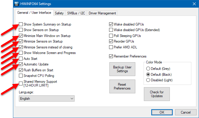 HWiNFO Settings