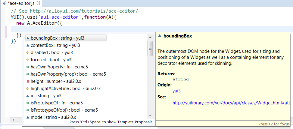 Completion for attributes of AceEditor