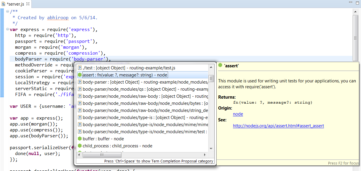 node.js completion module