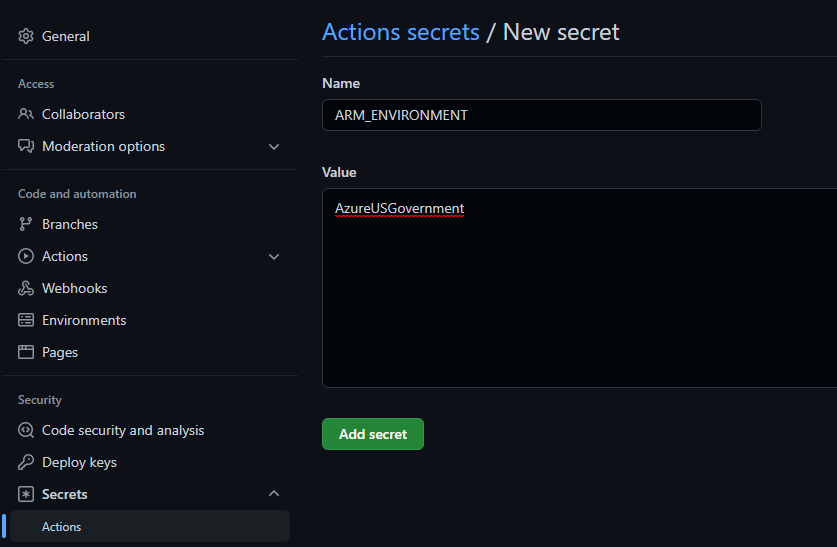 Add GH Action Secret