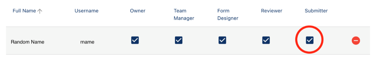 Choose Submitter to limit form access to a specific team members