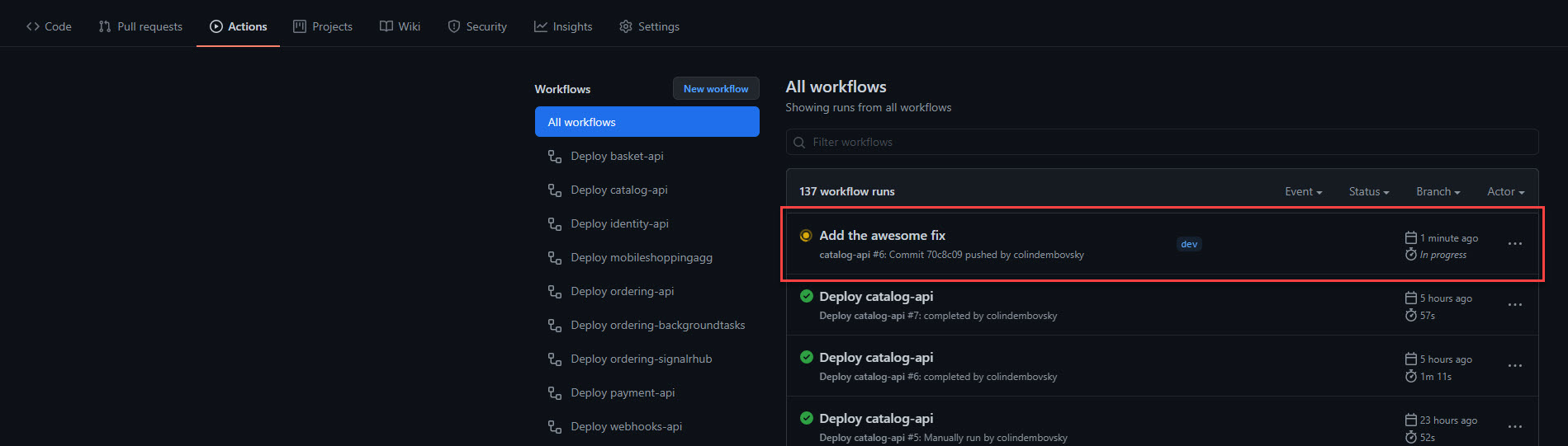 Workflow triggered by pushing to dev