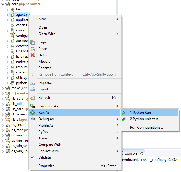 Eclipse PyDev Run Agent 1