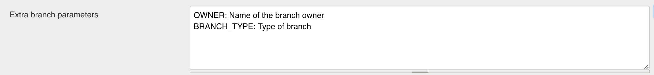 Branch parameters definition