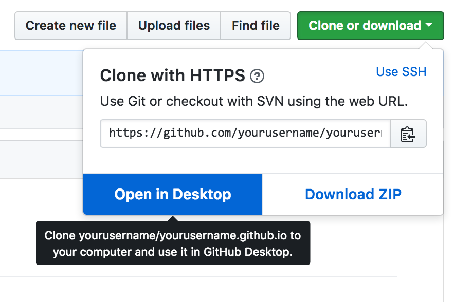 Click the Open in desktop button in the Clone or download button dropdown