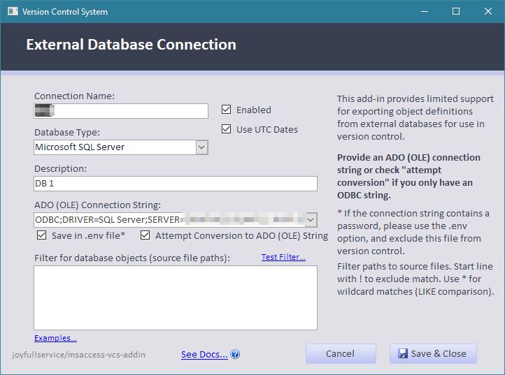 Databases Options Tab Image