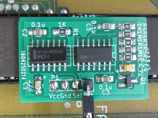 Closeup of the assembled PCB