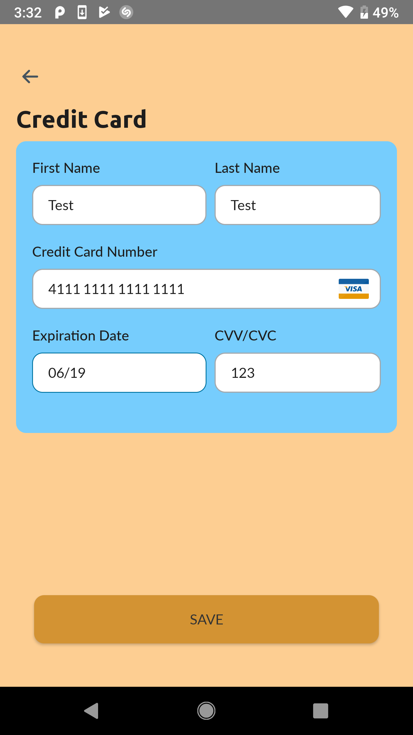 Customized Credit Card Entry